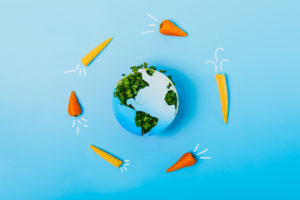 地球周围胡萝卜的图形，以说明食物的碳足迹