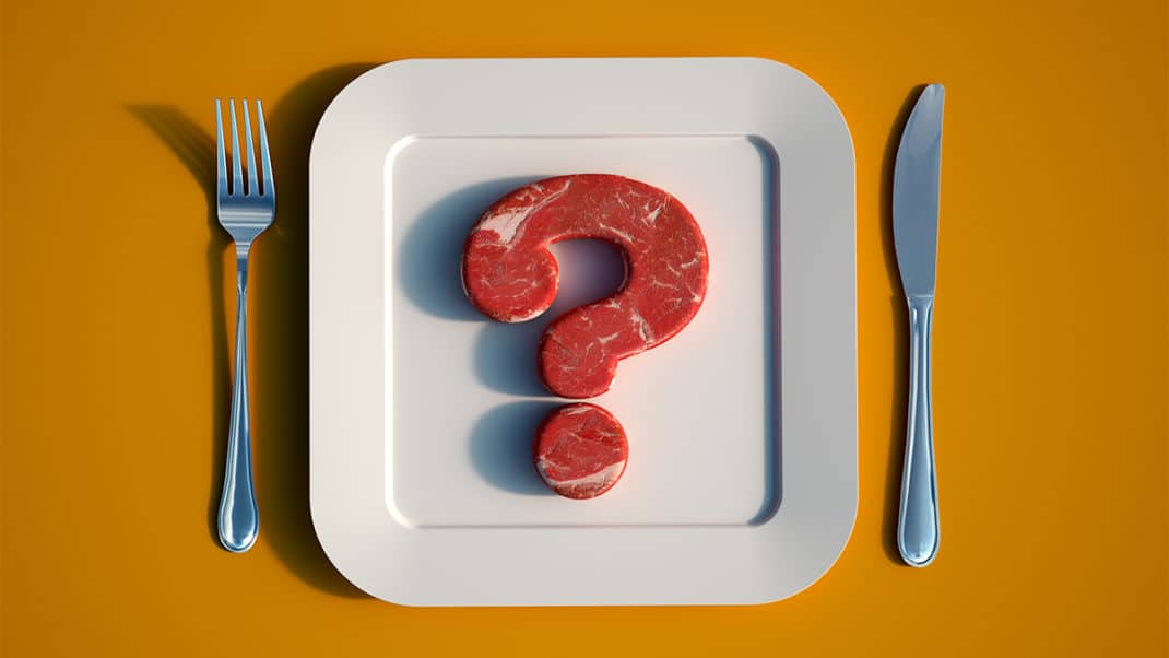 用问号形状的肉来代表食物中的抗生素