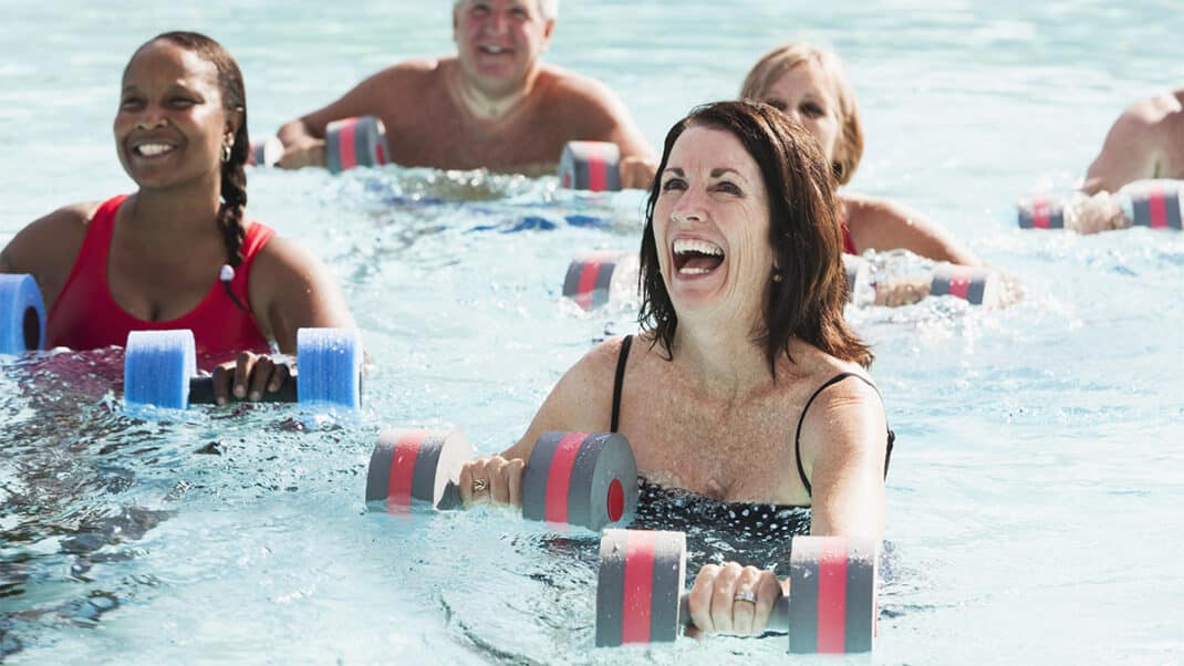 Group of people doing aquatic exercise for multiple sclerosis